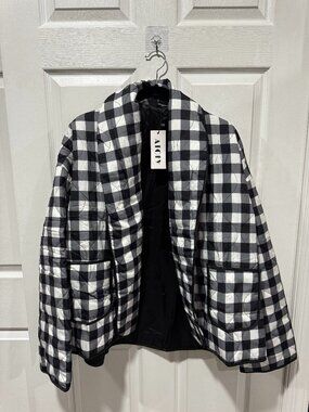 Atofy quilted jacket black white checker open front